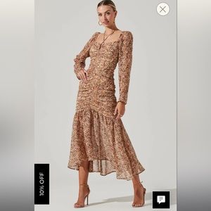 Athena Floral Ruched Long Sleeve Midi Dress